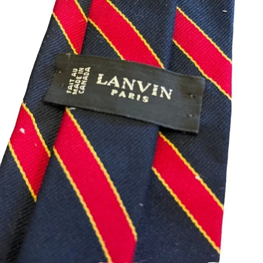 Lanvin Paris 100% Silk Men's Tie‎ Red, Navy, Gold